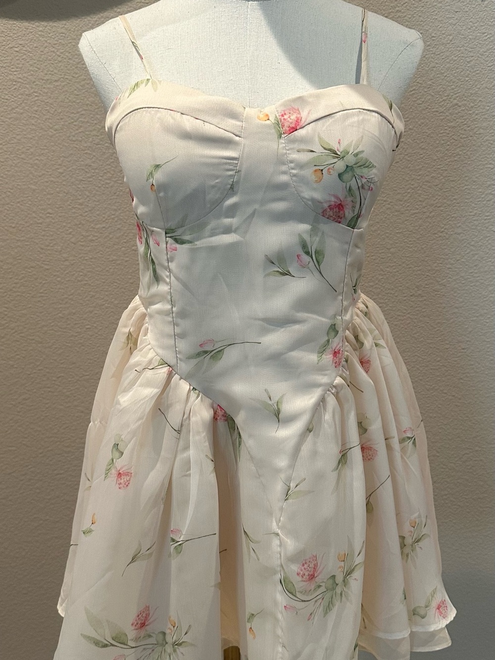 Romantic Floral Dress in Cream and Pink